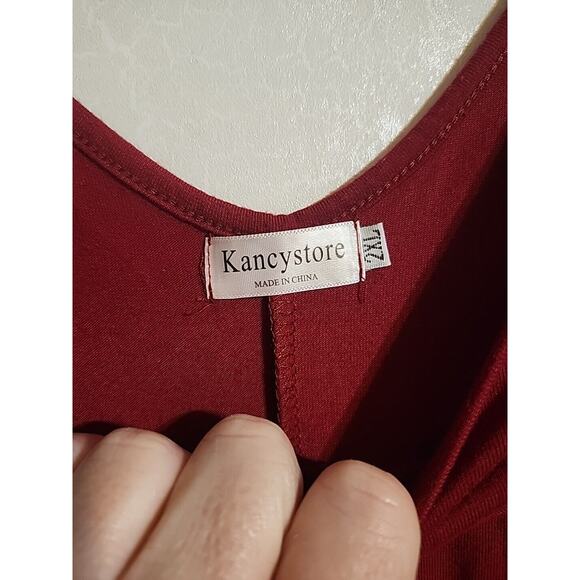 Kancy Store Maxi Dress Pockets Burgundy 2XL Scoop Neck & Back Short Sleeve - Picture 4 of 7